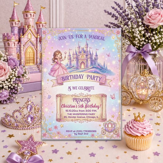 Fairytale Castle Princess 5th Birthday Party 招待状