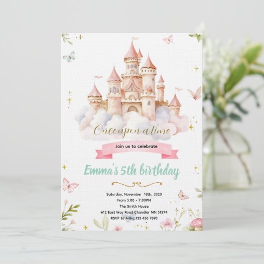 Fairytale Castle princess Birthday Invitation 招待状 (スタンド正面)