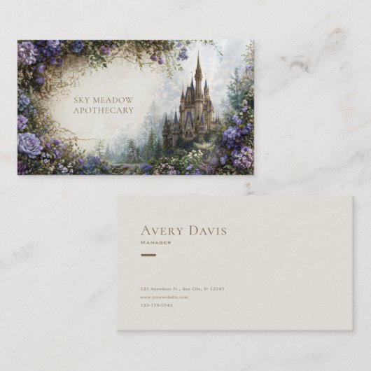 Fairytale Castle Purple Blue Floral Mountain 名刺 (正面/裏面)