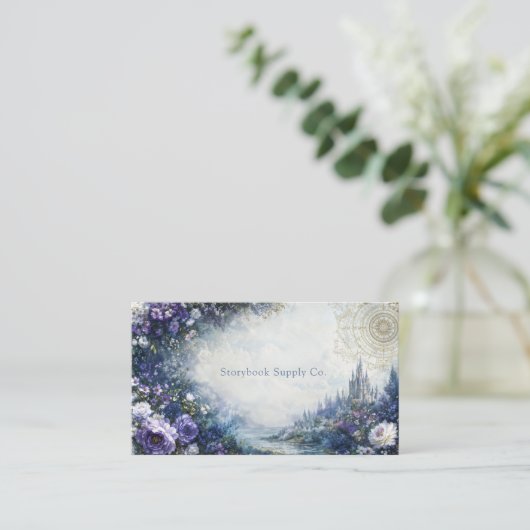 Fairytale Castle Purple Floral Gold Compass 名刺 (スタンド正面)
