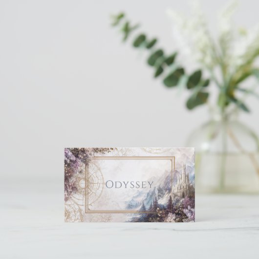 Fairytale Castle Purple Floral Gold Compass 名刺 (スタンド正面)