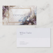 Fairytale Castle Purple Floral Gold Compass 名刺 (正面/裏面)