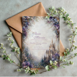 Fairytale Castle Purple Floral Misty Wedding 招待状