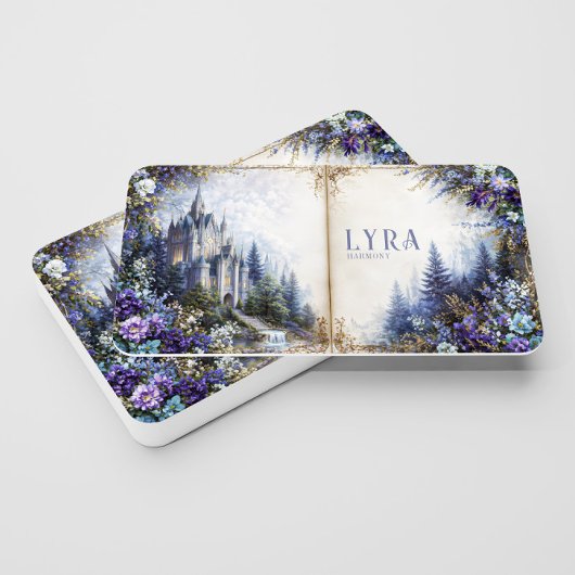 Fairytale Castle Purple Floral Open Storybook 名刺