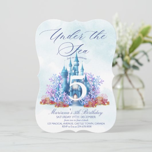 Fairytale Castle Underwater Watercolor Birthday  招待状 (スタンド正面)