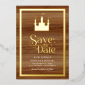 Fairytale Castle Wedding Save the Date Gold 箔招待状 (正面)