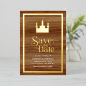 Fairytale Castle Wedding Save the Date Gold 箔招待状 (立ち正面)