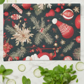 fairytale Christmas decorations, flowers, leaves キッチンタオル (折り畳み)