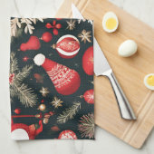 fairytale Christmas decorations, flowers, leaves キッチンタオル (四つ折り)