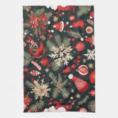 fairytale Christmas decorations, flowers, leaves キッチンタオル (縦)