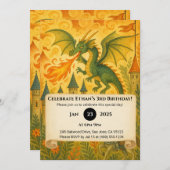 Fairytale Dragon and Knight Illustration Birthday 招待状 (正面/裏面)