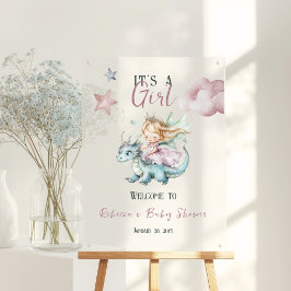 Fairytale Dreamy Dragon Pink Princess Baby Shower  アクリルサイン