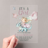 Fairytale Dreamy Dragon Pink Princess Baby Shower  アクリル招待状 (インサイチュ (ポータブル))