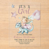 Fairytale Dreamy Dragon Pink Princess Baby Shower  アクリル招待状 (正面)