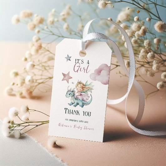 Fairytale Dreamy Dragon Pink Princess Baby Shower  ギフトタグ