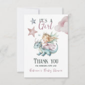 Fairytale Dreamy Dragon Pink Princess Baby Shower  サンキューカード (正面)