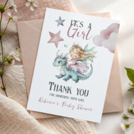 Fairytale Dreamy Dragon Pink Princess Baby Shower  サンキューカード