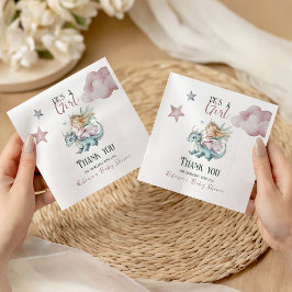 Fairytale Dreamy Dragon Pink Princess Baby Shower  スタンダードランチョンナプキン