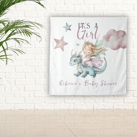 Fairytale Dreamy Dragon Pink Princess Baby Shower  タペストリー