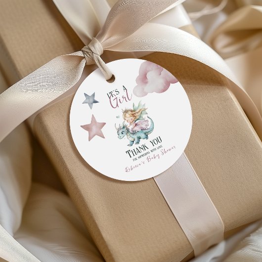 Fairytale Dreamy Dragon Pink Princess Baby Shower  フェイバータグ