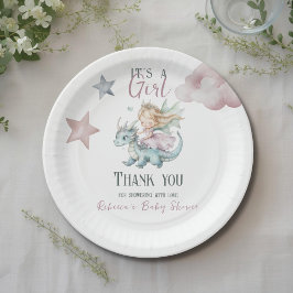 Fairytale Dreamy Dragon Pink Princess Baby Shower  ペーパープレート