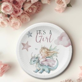 Fairytale Dreamy Dragon Pink Princess Baby Shower  ペーパープレート