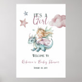 Fairytale Dreamy Dragon Pink Princess Baby Shower  ポスター (正面)
