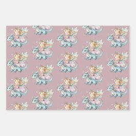 Fairytale Dreamy Dragon Pink Princess Baby Shower  ラッピングペーパーシート