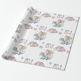 Fairytale Dreamy Dragon Pink Princess Baby Shower  ラッピングペーパー