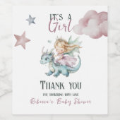 Fairytale Dreamy Dragon Pink Princess Baby Shower  ワインラベル (シングルラベル)