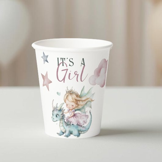 Fairytale Dreamy Dragon Pink Princess Baby Shower  紙コップ