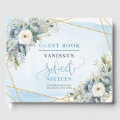 Fairytale Dusty Blue White Gold Flowers Sweet 16th ゲストブック (正面)