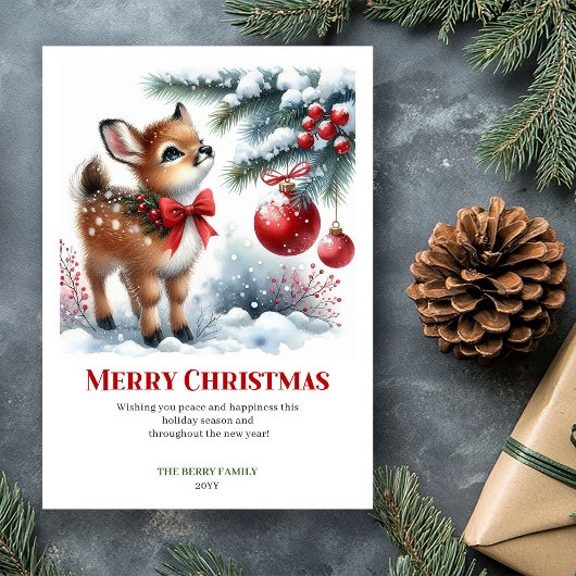 Fairytale Fawn Watercolor Winter Christmas Card シーズンカード