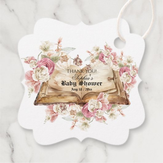 Fairytale Flowers Pink Rose Book Baby Shower フェイバータグ (裏面)