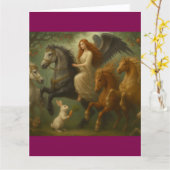 Fairytale Horses and Angel Folded Greeting Card カード (黄色い花)