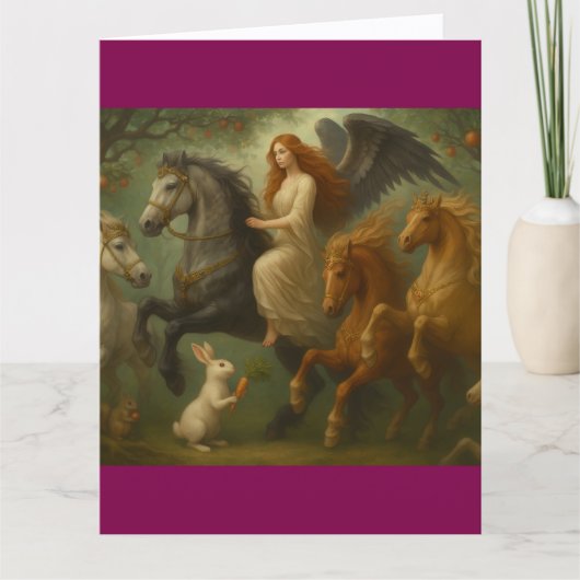 Fairytale Horses and Angel Folded Greeting Card カード (正面)