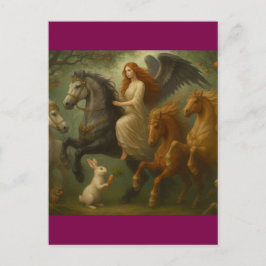Fairytale Horses and Angel Postcard ポストカード