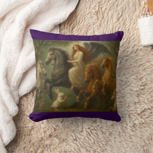 Fairytale Horses and Angel Throw Pillow クッション (ブランケット)