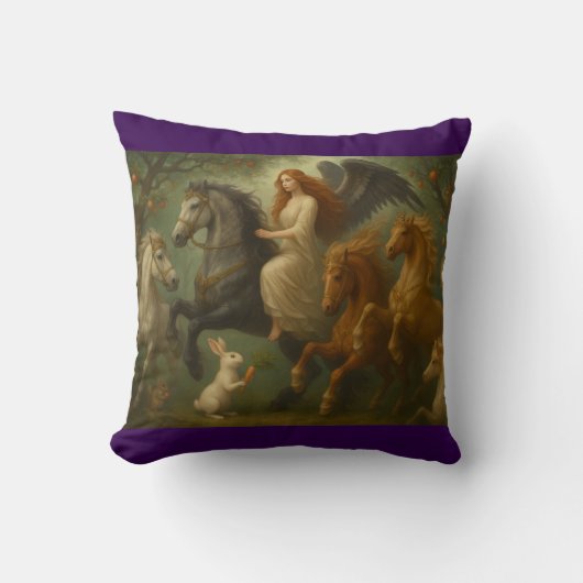 Fairytale Horses and Angel Throw Pillow クッション (正面)