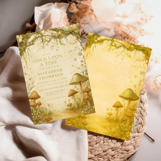 fairytale mushroom forest baby shower girl 招待状