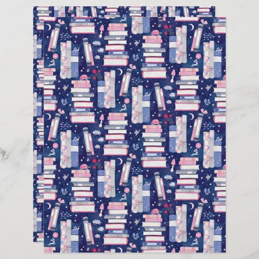 Fairytale Pile of Books Blue Scrapbook Paper (正面/裏面)