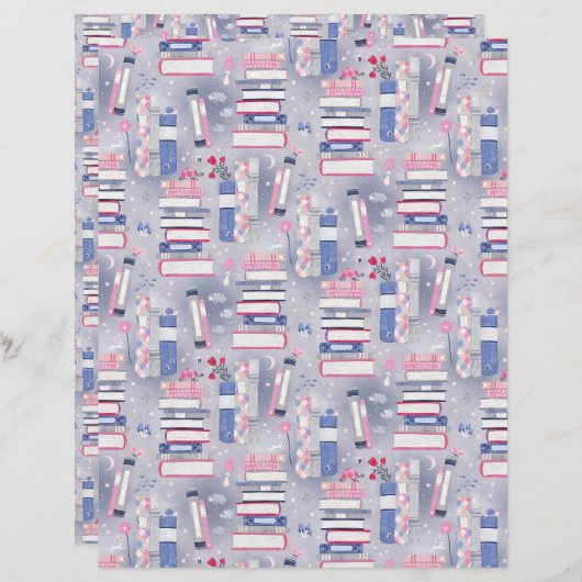 Fairytale Pile of Books Gray Scrapbook Paper (正面/裏面)