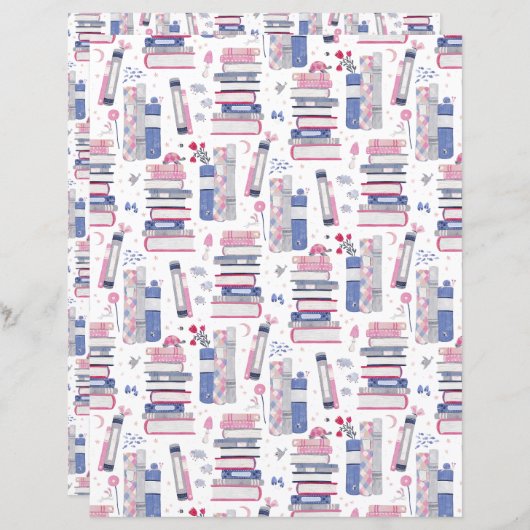 Fairytale Pile of Books White Scrapbook Paper (正面/裏面)