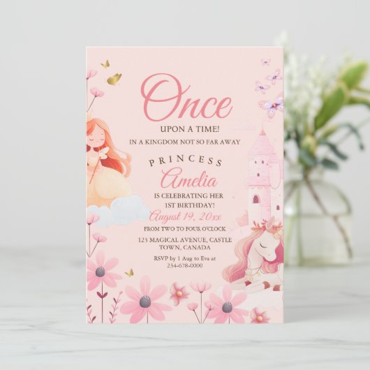  Fairytale Pink Birthday 招待状 (スタンド正面)