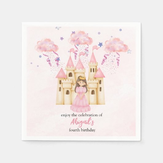 Fairytale Pink Castle Princess All Ages Birthday スタンダードカクテルナプキン (正面)