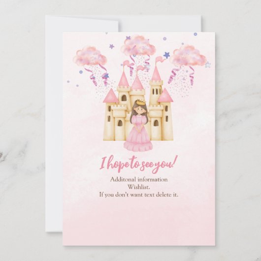 Fairytale Pink Castle Princess All Ages Birthday 招待状 (裏面)