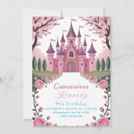 Fairytale Pink Castle Princess Birthday 招待状