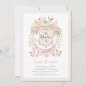 Fairytale Pink Flowers and Crest | Photo Baptism 招待状 (正面)