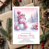 Fairytale Pink Snowman Editable Christmas Kids  招待状