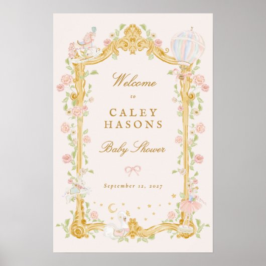 fairytale princess baby shower welcome sign ポスター (正面)